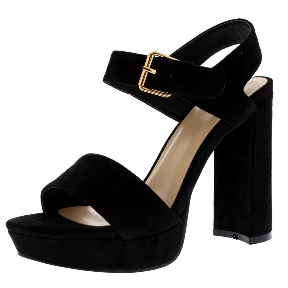 LC Lauren Conrad Bow Black Ankle Strap Block High Heel Open Toe Shoes